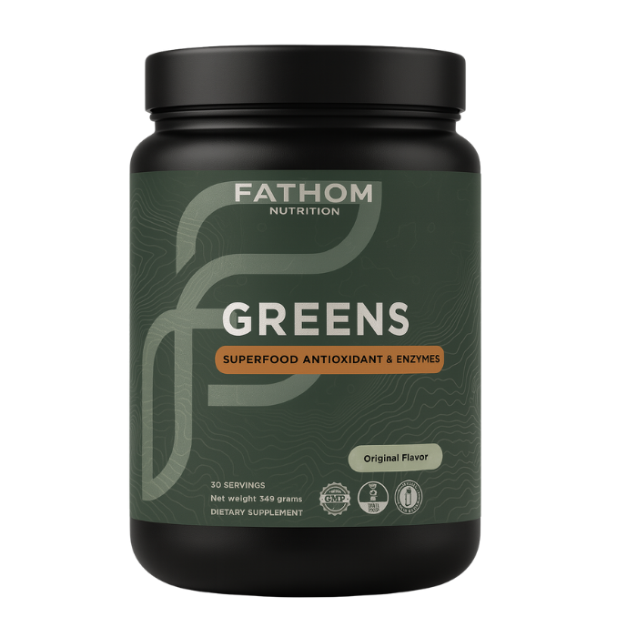 Fathom Nutrition Greens supplement container on a white background