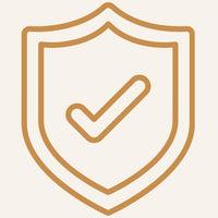 Shield icon with a check mark on a beige background