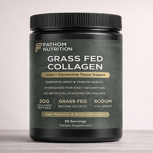 Fathom Nutrition Grass Fed Collagen supplement container on a light background