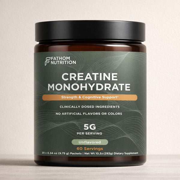 Fathom Nutrition Creatine Monohydrate supplement container — pure micronized creatine, no fillers