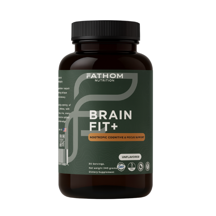 Fathom Nutrition Brain Fit+ supplement bottle on a white background