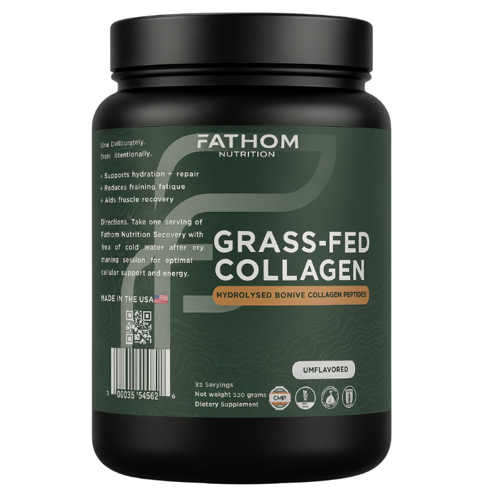 Fathom Nutrition Grass-Fed Collagen supplement container on a white background