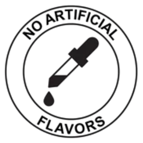 Logo indicating 'No Artificial Flavors' with a dropper and droplet on a white background