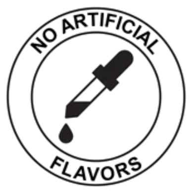 Logo indicating 'No Artificial Flavors' with a dropper and droplet on a white background